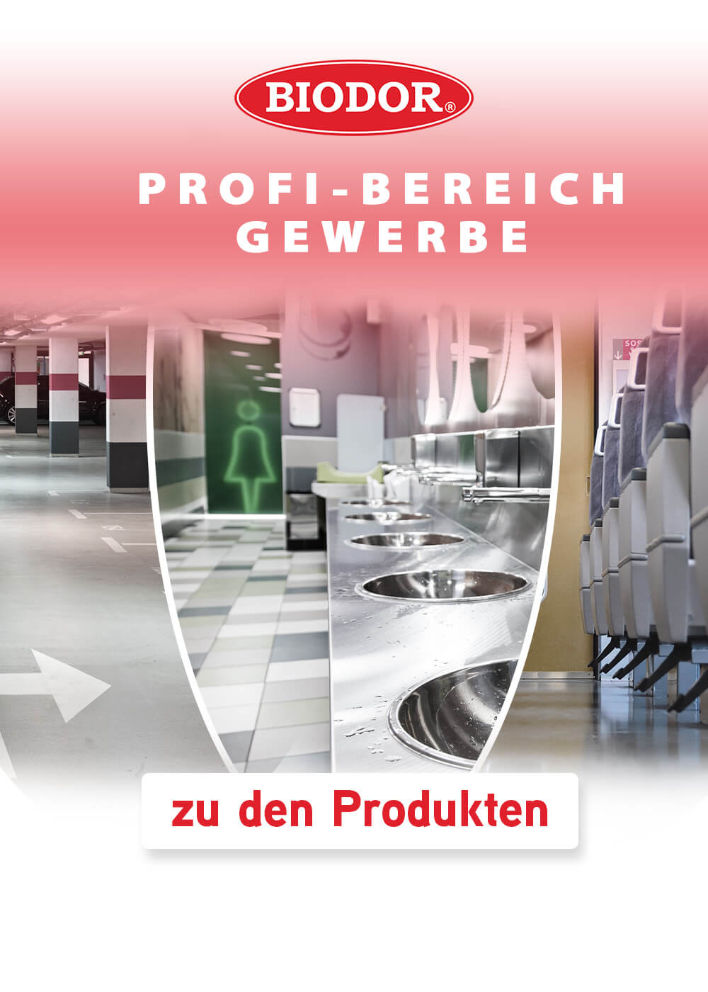 Parkhaus, Sanitärbereich öffentlich, Zug Biodor Logo CTA zu den Produkten