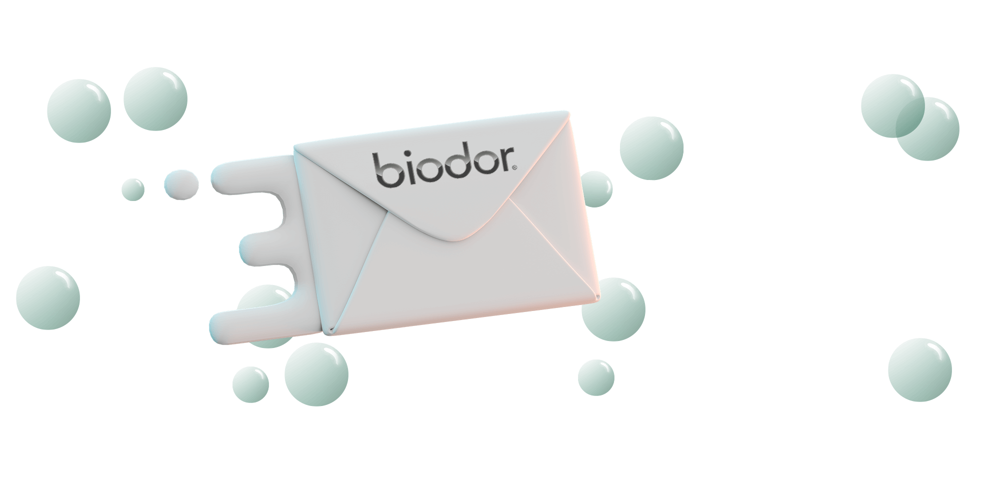 Einfliegender Biodor Brief mit grünen Bubbels